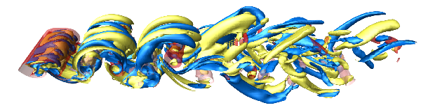 Vorticity computed in the wake behind a square-section cylinder